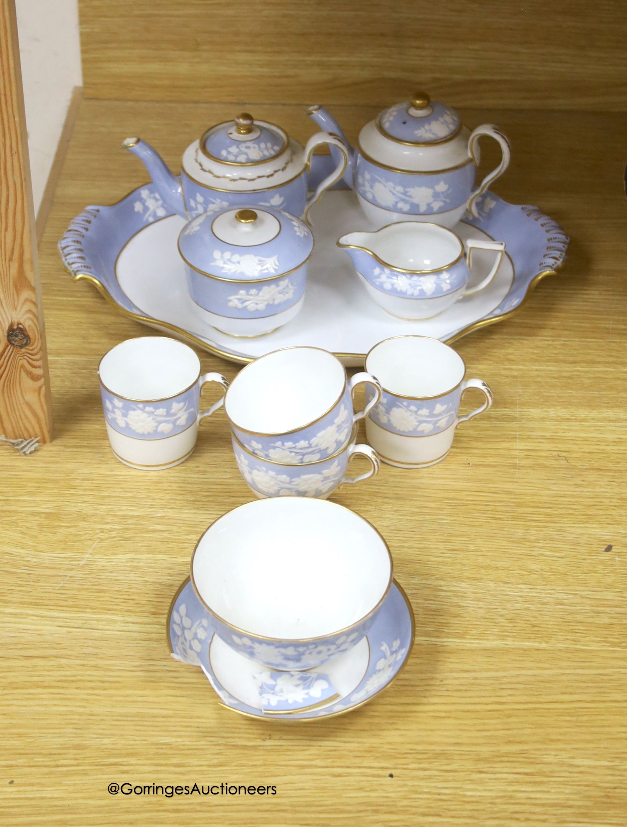 A Spode part tea and coffee set, with cabaret tray, c.1820, pattern no.2036, lidded sugar bowl is pattern 2010